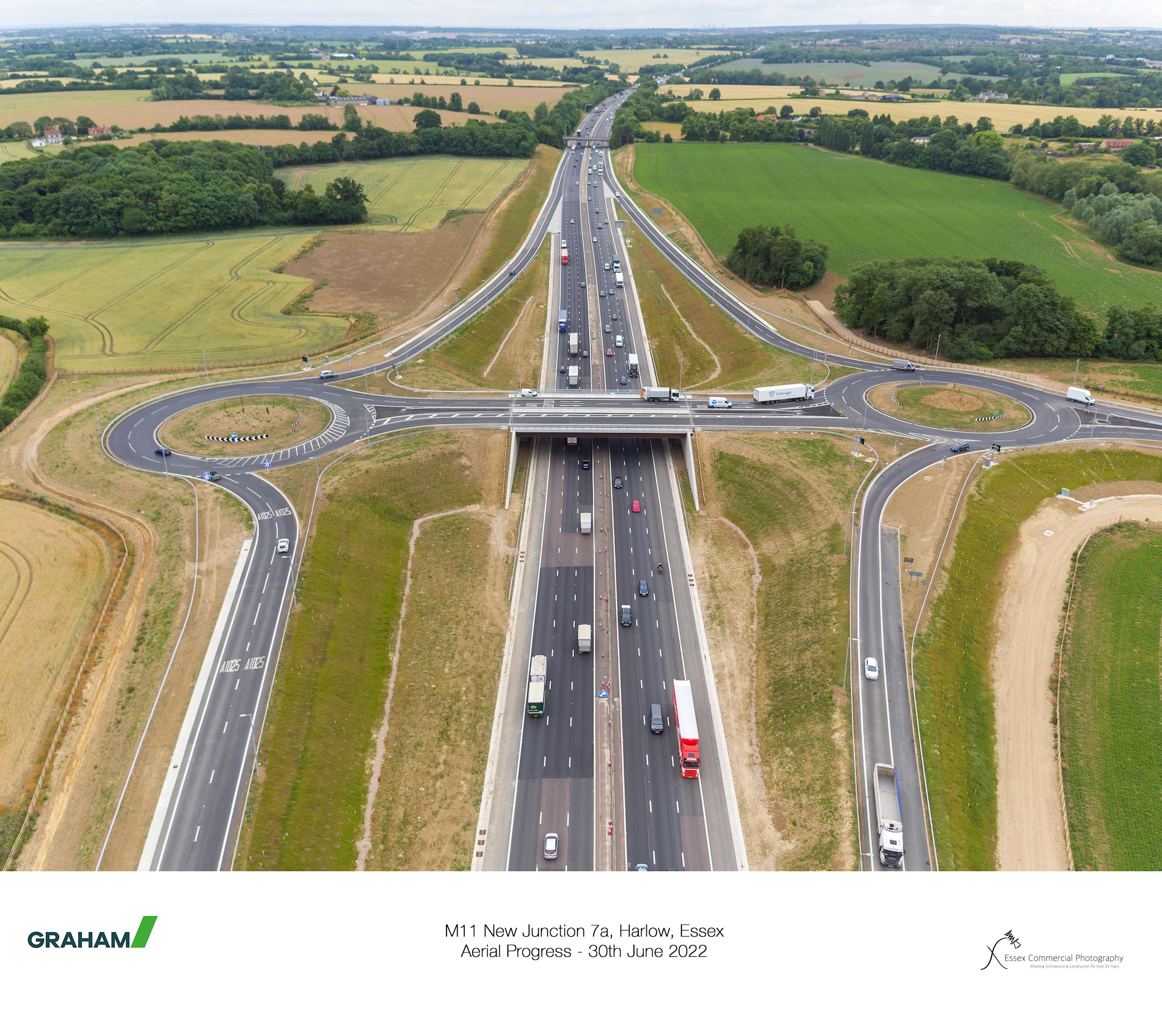 M11 Junction 7A aerial view