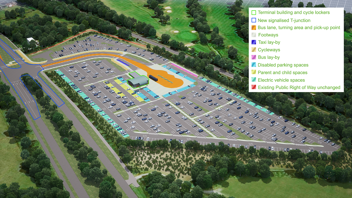 Image showing the layout of the Widford Park and Ride London Road option with a key