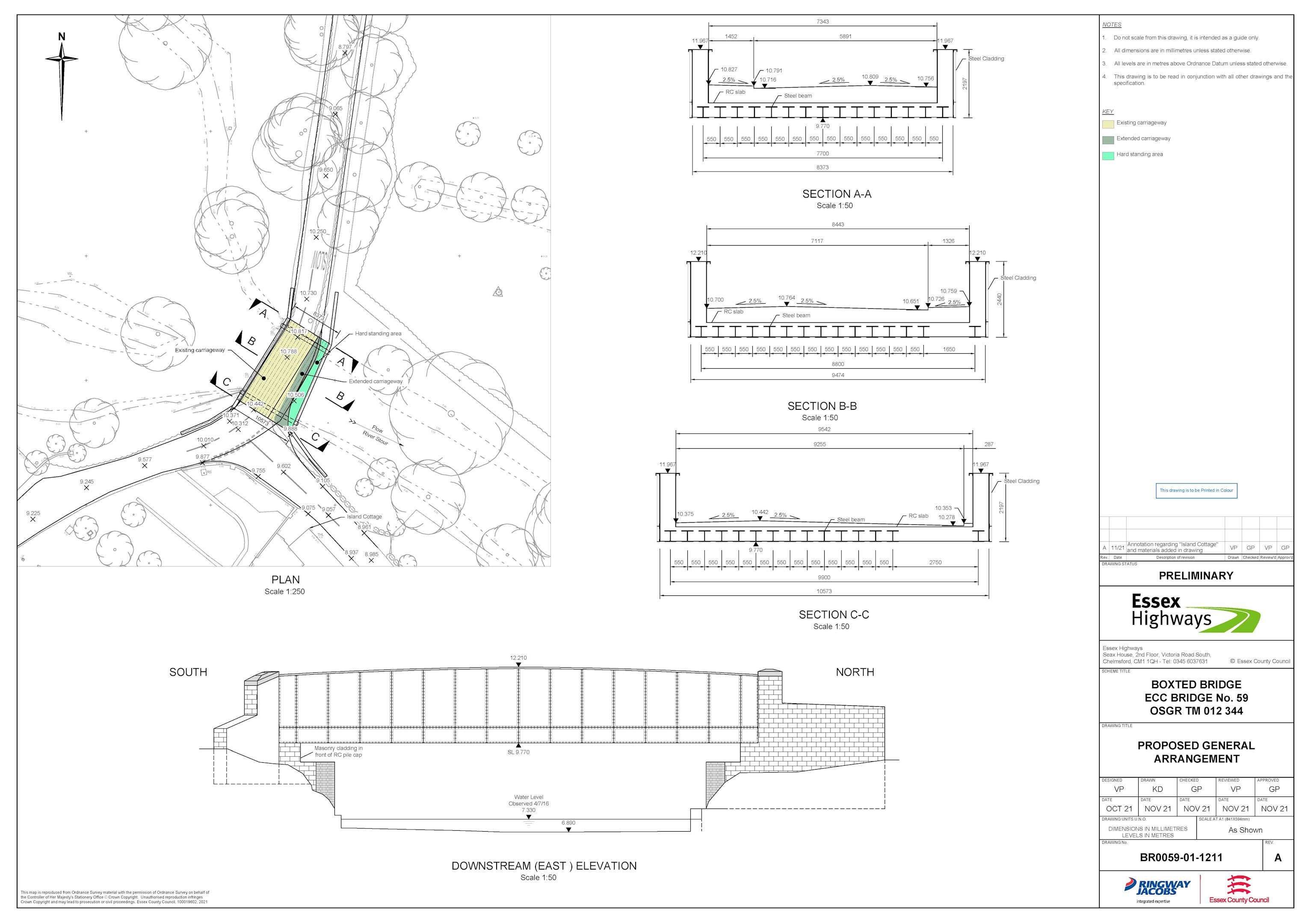 Drawing of proposed design for Boxted Bridge