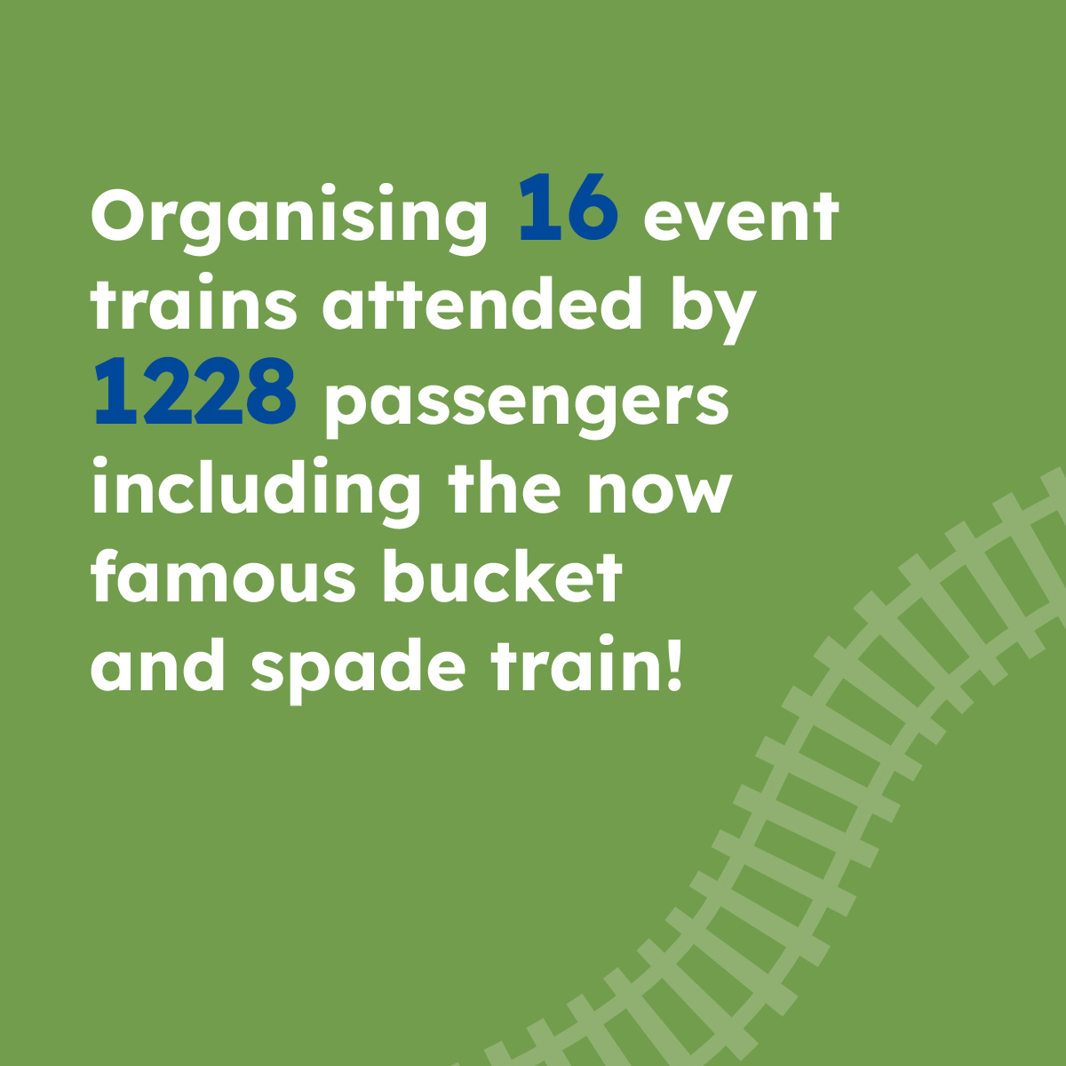 Organising 16 event trains attended by 1228 passengers including the now famous bucket and spade train!