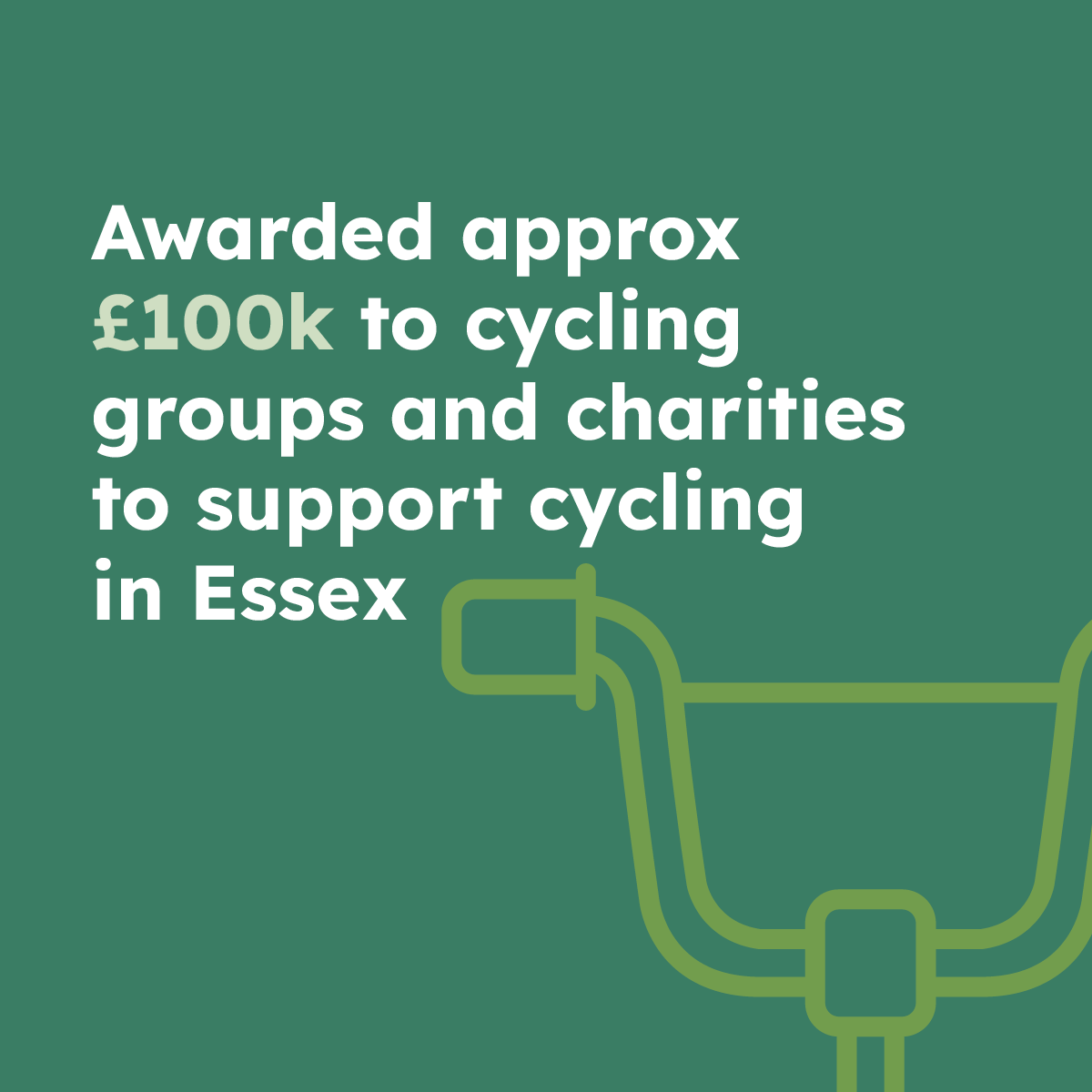 Awarded approx £100k to cycling groups and charities to support cycling in Essex