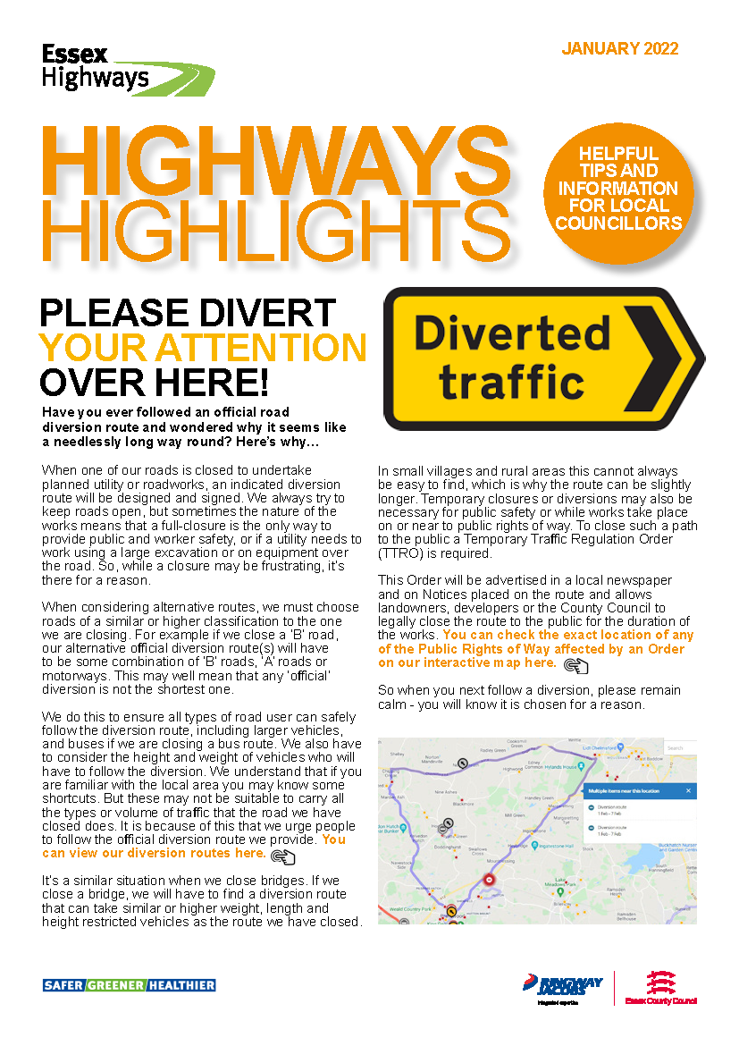 Front cover of the January edition of the Highway Highlights showing please divert your attention over here!
