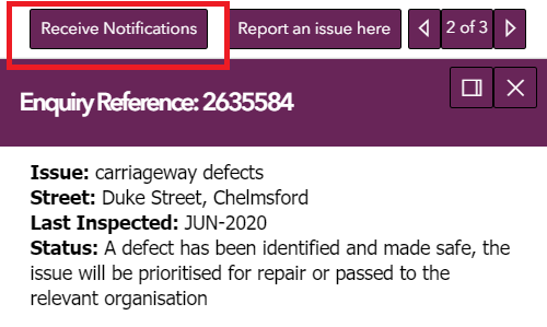 image of a enquiry popup highlighting the 'Receive Notifications' button